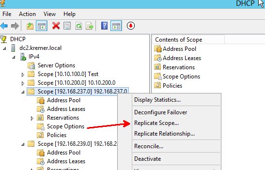 Forcing scope replication to pull leases from failover host